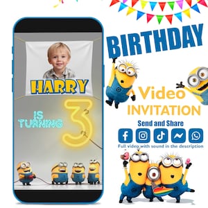 Minions birthday Video Invitation,Minions Animated Video Invitation,Minions birthday party,Personalized video Invitation,Digital party decor