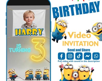 Minions birthday Video Invitation,Minions Animated Video Invitation,Minions birthday party,Personalized video Invitation,Digital party decor