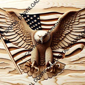 3D Bald Eagle and American Flag Laser Engraving illusion - .png | .jpg | .svg