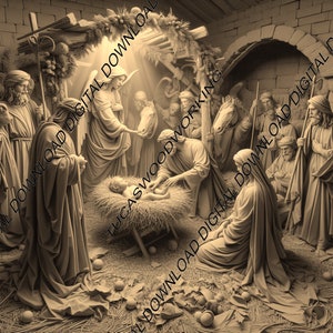 3D Birth of Jesus - Laser Engraving illusion - .png | .jpg | .svg