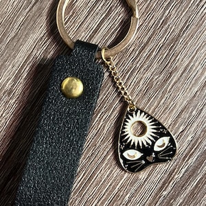 Ouija Cat Keychain  |  Ouija Board Planchette Keychain  |  Faux Leather Strap Keychain  |  Cat Charm  |  Cat Keychain  |  Bag Charm