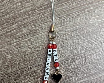 BTS Arirang Black Heart Charm | Red, White & Black | Perfect for Phone/Vape/Bag/Keys/Light Stick