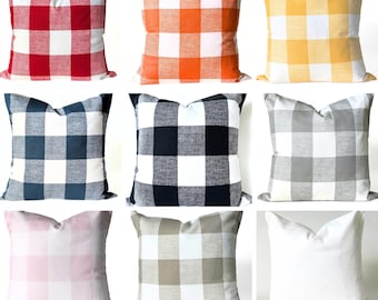 Buffalo Check Pillow Cover Plaid Print on White all Cotton Home Decorative throw accent Made to Order all sizes lumbar and Euro
