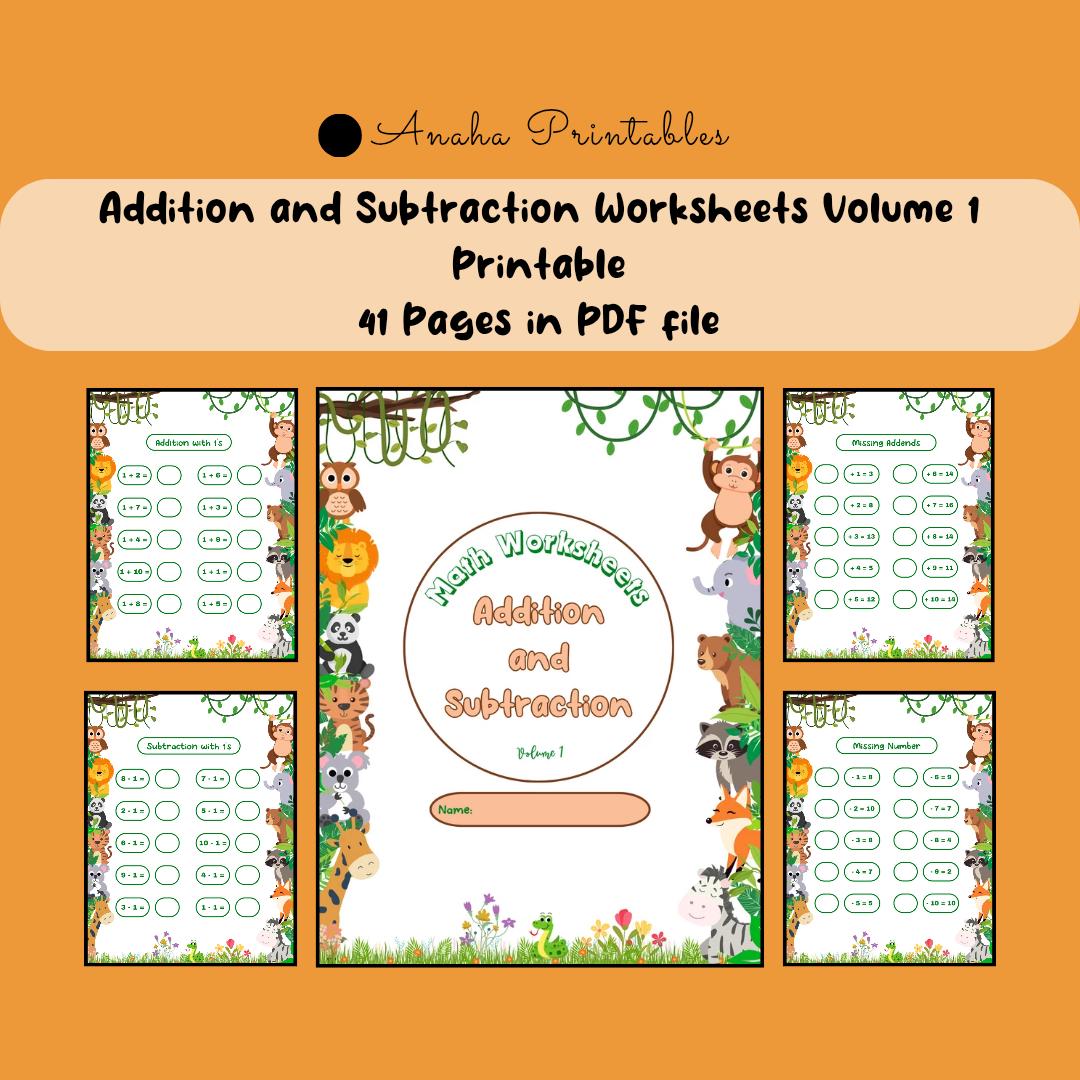 Addition and Subtraction Math Worksheets Volume 1 - Instant Download ...