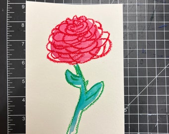 Dibujo de acuarela rosa y pastel al óleo.