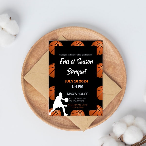 End of Season Sports Printable Basketball Team,Banquet Invitation, Canva Template ,Basketball Awards Night Team Party Digital Invite Senior