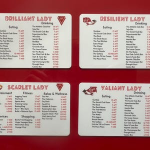 Carte del mazzo Virgin Voyages / Scarlett Lady / Valiant Lady / Resilient Lady / Brilliant Lady
