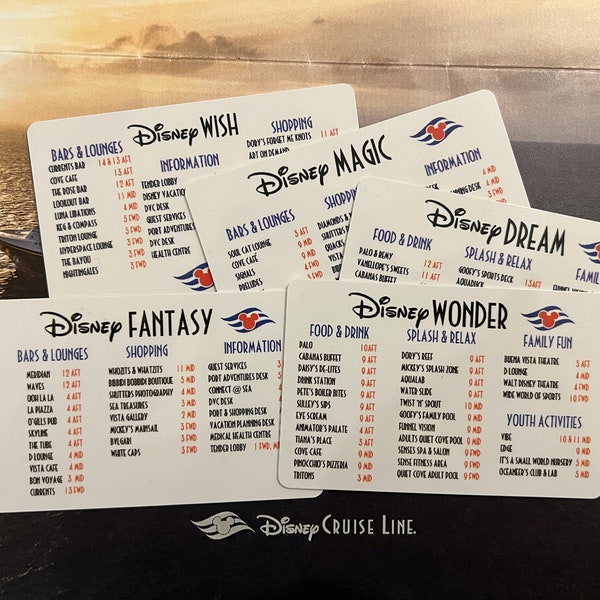 Disney Cruise Line Deck Locator Cards | Wish | Dream | Fantasy | Magic | Wonder | Fish Extender Gift