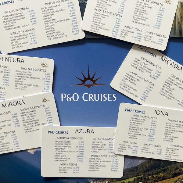 P&O Cruises Deck Cards | Iona | Arvia | Britannia | Arcadia | Azura | Aurora | Ventura