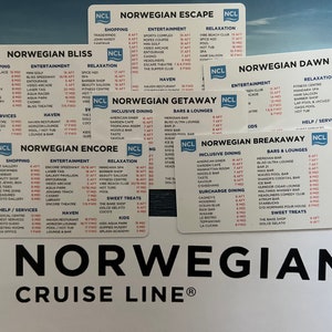 Norwegische Cruise Line Deckkarten | Glückseligkeit | Kurzurlaub | Zugabe | Entkommen | Ausbrecher | Morgendämmerung | Leben | prima | Freude | Jade | Schmuck | Episch