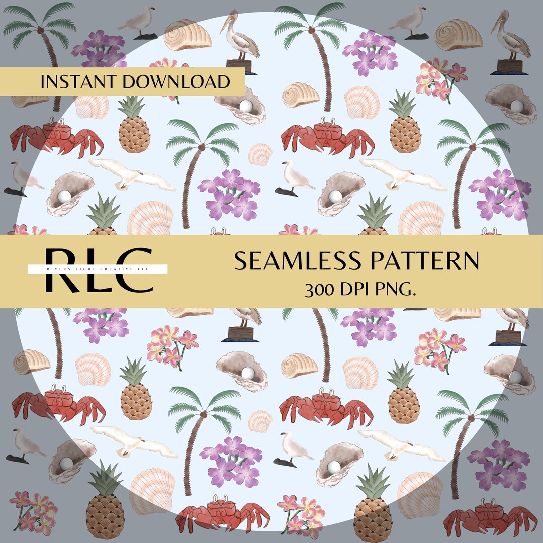 Tropical Beach Seamless Pattern Hand Drawn PNG Download Digital Paper ...