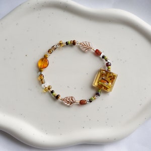 Vintage Style Retro Inspired Handmade Beaded Bracelet, Boho Chic Jewelry, Square Czech glass bead, Nature Inspired Accessories, Gift for Her
