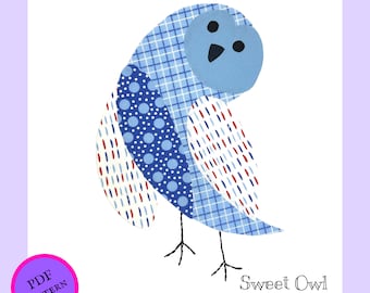 Owl Appliqué Pattern Design | Owl Sewing Pattern | Easy Fusible Appliqué | PDF Pattern | Owl Quilt Appliqué Pattern | Owl Craft Pattern