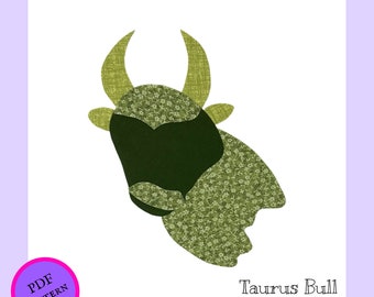 Zodiac Applique, Zodiac Signs, DIY Taurus gifts, DIY Birthday Card, DIY Wall Art, Quilt Block Pattern, Iron On Applique, Zodiac Design