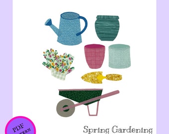Spring Gardening Appliqué Pattern Design, DIY Gardening Gift, Spring Appliqué, Spring Garden Quilt Applique Design, Fusible Appliqué Pattern