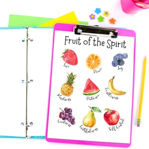 Kids Fruit of the Spirit Poster – Christian Wall Art for Kids, Bible Verse Decor, Galatians 5:22-23