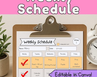 Editable Student Weekly Schedule, Homeschool Printable (Digital Download)