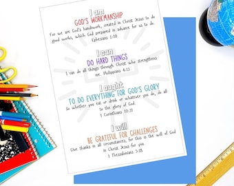 Biblical Affirmations Print, Christian Kids Wall Art (Digital Download)