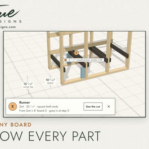 The 3D plan with a runner selected, showing its size and which board it comes from