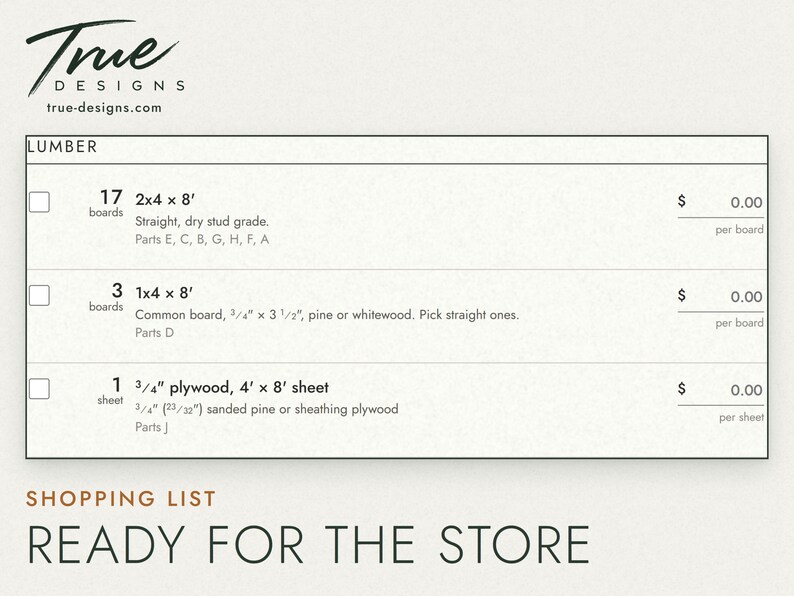 The tote rack shopping list: 2x4s, 1x4s and a sheet of plywood