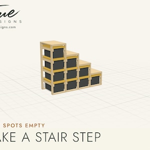 A stair-step tote rack made by leaving spots empty