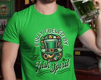 Irish Spirit T-Shirt St. Patrick's Day Graphic Tee Fun Leprechaun Green Shamrock Four Leaf Clover T-shirt Men and Women Gift For Him or Her