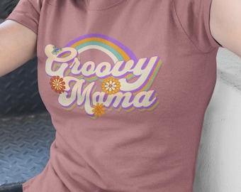 Groovy Mama Shirt, Groovy T Shirt, Hippie Shirt, Groovy mom T-Shirt, Groovy Birthday Party Outfit, 70s Mama Gift, Retro Rainbow Shirt