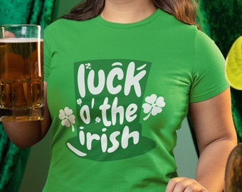 Luck O' The Irish Graphic Tee St Patricks Day Shirt Fun Leprechaun Green Shamrock Four Leaf Clover T-shirt Men and Women Gift For Him or Her