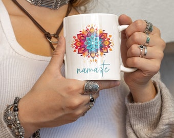 Taza Namaste Mandala - Diseño Espiritual de Acuarela - Perfecta para meditación y relajación - Taza de 330ml para disfrute espiritual