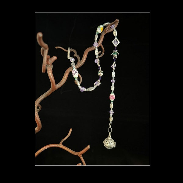 Suncatcher Wish Strand | Crystal Hand Beaded Sun Catcher Spring Theme with Frogs and Flowers | Wish Locket | Window Hanger | Boho Decor