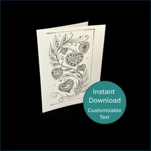 Digital Download Customizable Illustrated Heart Greeting Card JPG PDF | Printable Birthday, Thank You, Thinking of You | Hand Drawn Card