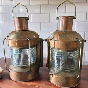 VTG Matched Pair of 1954 Nippon Sento Copper Masthead Lanterns | Sequential Serial Numbers | Maritime Ship Lights Nautical Decor Coastal Lux