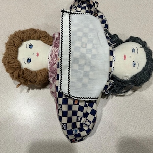 Vintage Topsy Turvy Doll, 1950s Dual Stuffed Girls Toy, VTG Folk Art TopsyTurvy Ragdoll, Blond and Brunet Scandinavian Cloth Doll Gift
