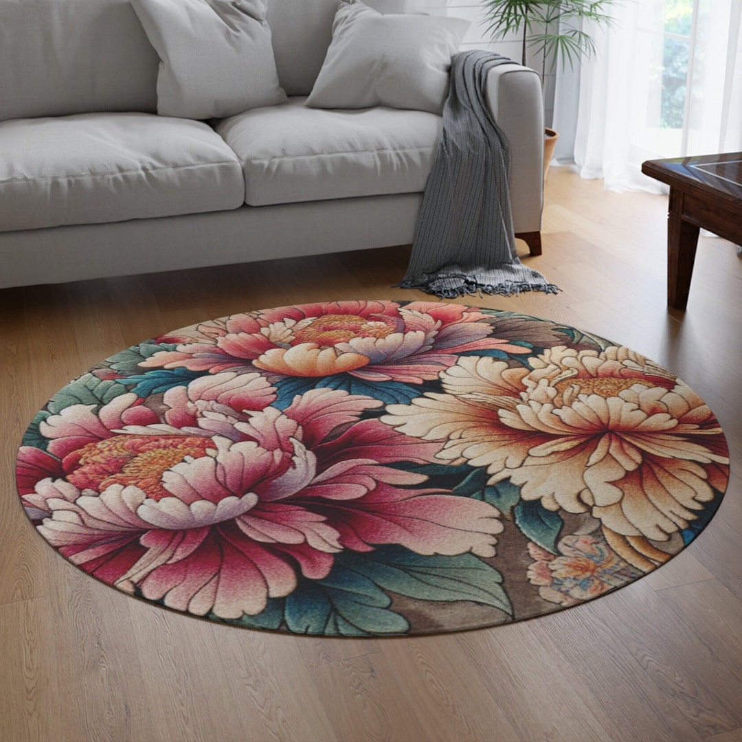 Luxury Round Boho Pink Moroccan Rug Abstract Floral Circle Area Rug ...