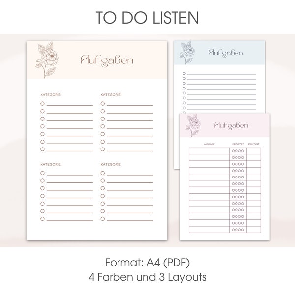 To Do Lists | Simple floral task lists to print out in A4 format | Digital PDF download