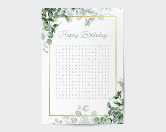 Birthday personalized voucher crossword puzzle gold | Creative voucher or special gift customizable | PDF Download