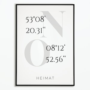 Póster de coordenadas Regalo para el hogar | Imagen personalizable para tu hogar con coordenadas | Descargar PDF Digital Alemán A3
