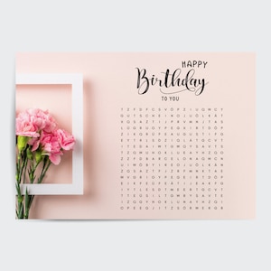 palavras cruzadas personalizadas de aniversário | Voucher criativo ou presente especial personalizado | Baixar PDF digital A4
