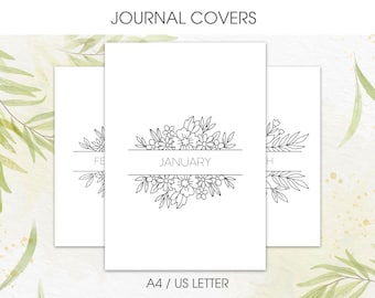 Floral monthly Journal Covers | Printable Bullet Journal Template Pages | Undated Digital Planner Insert