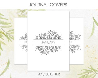 Floral monthly Journal Covers | Printable Bullet Journal Template Pages | Undated Digital Planner Insert