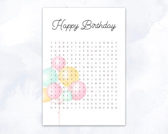 Birthday customizable crossword puzzle | Creative voucher or special gift personalized | Digital A4 PDF download