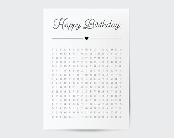 Birthday Personalized Crossword Puzzle | Creative voucher or special gift personalized | Digital A4 PDF download