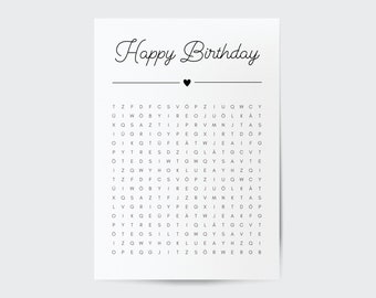 Birthday Personalized Crossword Puzzle | Creative voucher or special gift personalized | Digital A4 PDF download