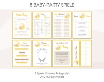 Set of 8 baby shower games in German | Guessing game, tip card, gender puzzle, city-country baby and much more. | Digital A4 PDF download