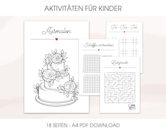 Hochzeit Beschäftigung für Kinder | Aktivitäten für Kinder auf deiner Hochzeit | Spiele, Rätsel, Malen | Digitaler PDF Download deutsch