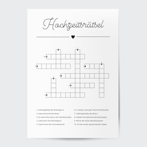 Crucigrama de boda personalizado | Rompecabezas de boda minimalista, personalizable | Descarga digital en PDF A3