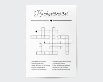 Crucigrama de boda personalizado | Rompecabezas de boda minimalista, personalizable | Descarga digital en PDF A3