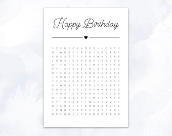 Birthday Personalized Crossword Puzzle | Creative voucher or special gift personalized | Digital A4 PDF download