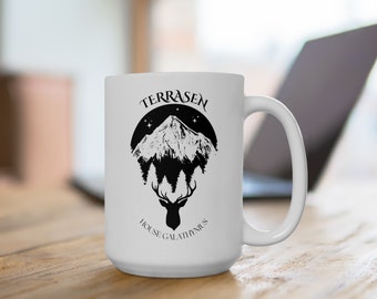 Taza del Trono de Cristal: Taza de cerámica Terrasen de la Casa Galathynius