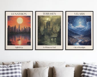3-Poster Velaris, Terrasen, and Lunathion Art Set | Sarah J Maas Artwork